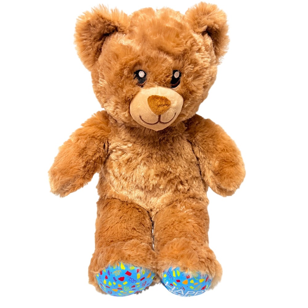 Build-A-Bear Happy Birthday Plush Kids 15 Inch Brown Confetti Feet Teddy Bear